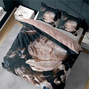 Elegancka Czarna Pościel 3D 160x200 cm Kwiaty 4375A