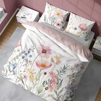 Biała Pościel 3D 160x200 cm Kolorowe Kwiaty 5429A 
