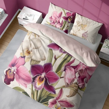 Biała Pościel 3D 160x200 cm Kolorowe Kwiaty Irysy 5427A