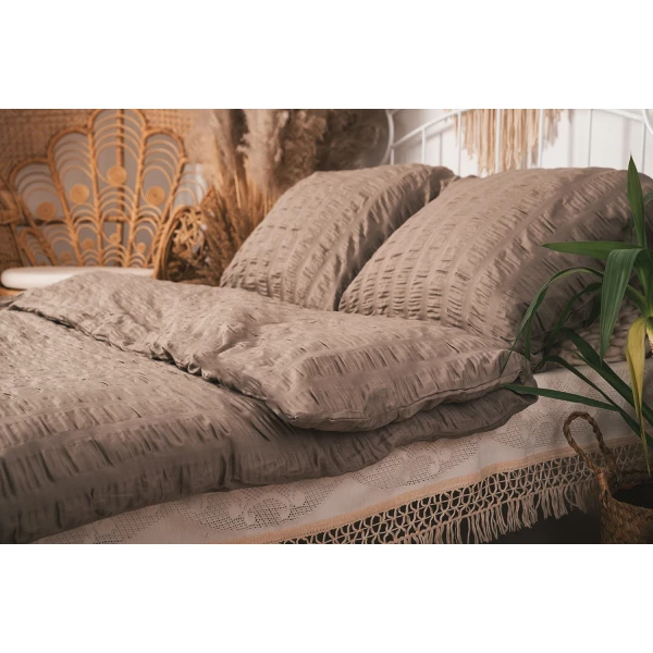 Ekskluzywna Pościel Gofrowana Satyna 160x200 cm Taupe