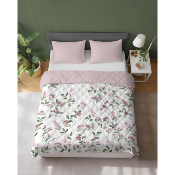 Elegancka Narzuta Pikowana Na Łóżko 220x240 cm Kwiaty K-117