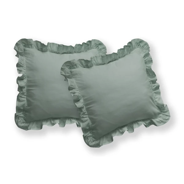 Komplet 2 sz Poszewka Dekoracyjna z Falbaną 40x40 cm 100% Bawełna Miętowy