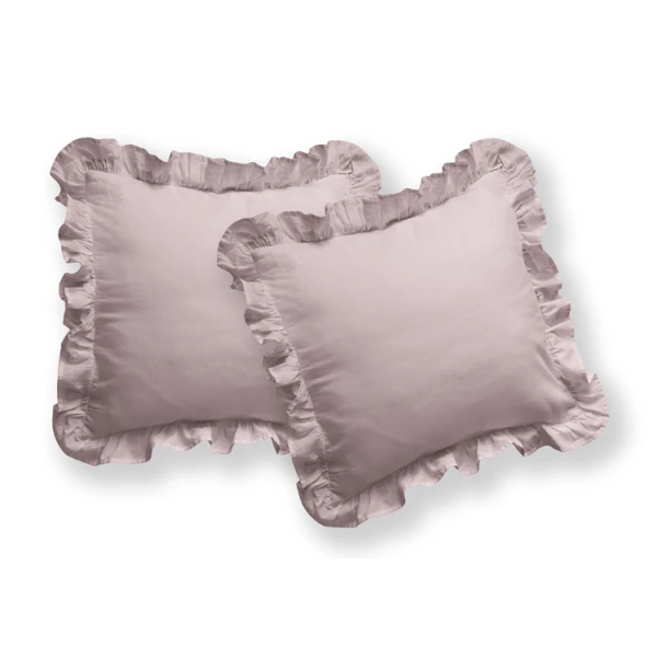 Komplet 2 sz Poszewka Dekoracyjna z Falbaną 40x40 cm 100% Bawełna Różowy