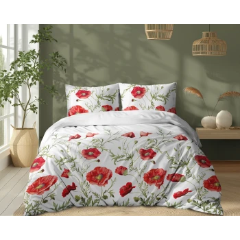 Pościel 100% Bawełna 160x200 cm Biała w Maki 5340A