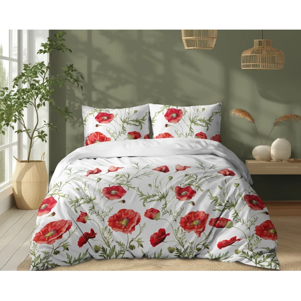 Pościel 100% Bawełna 160x200 cm Biała w Maki 5340A