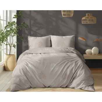 Beżowa Pościel 160x200 cm Listki 100% Bawełna 5503A