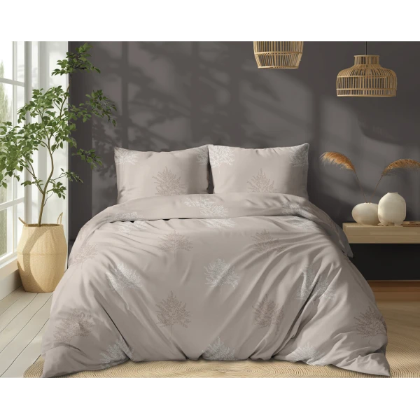 Beżowa Pościel 160x200 cm Listki 100% Bawełna 5503A