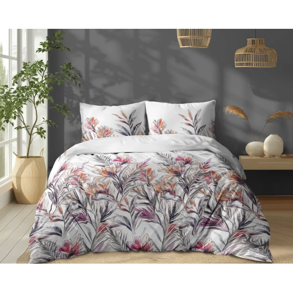 Biała Pościel 160x200 cm Kolorowe Kwiaty 100% Bawełna 5504A
