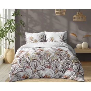 Pościel Biała 160x200 cm Kolorowe Kwiaty 100% Bawełna 5504B