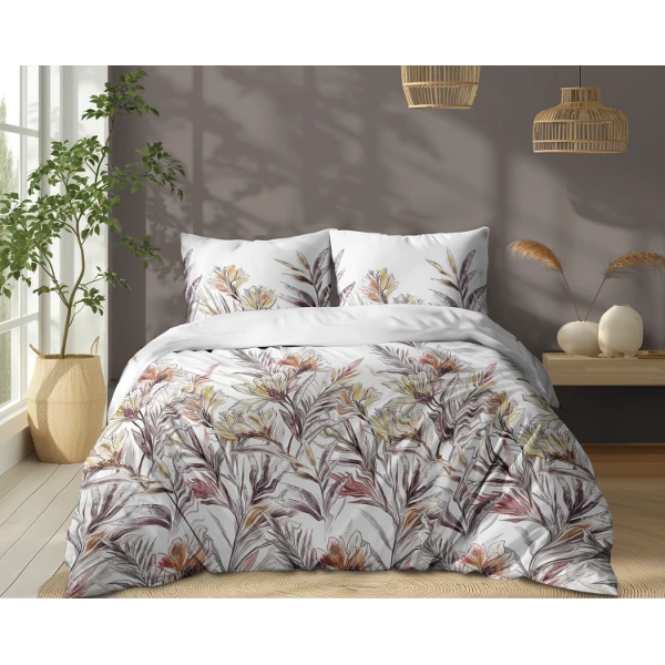 Pościel Biała 160x200 cm Kolorowe Kwiaty 100% Bawełna 5504B