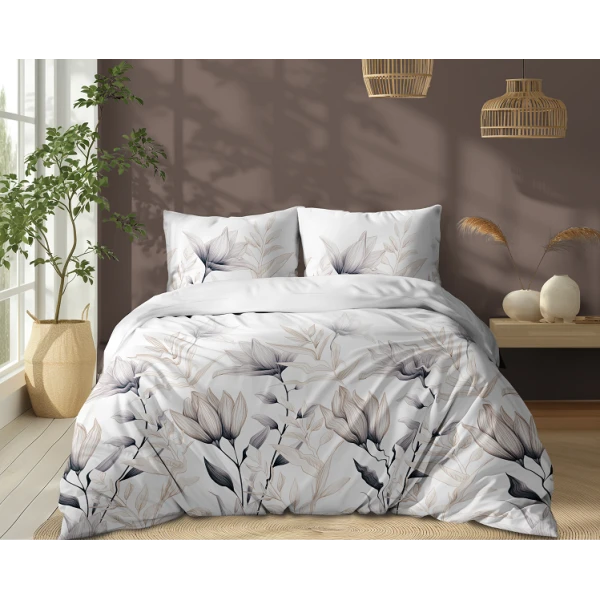Kwiatowa Biała Pościel 160x200 cm 100% Bawełna 5494A