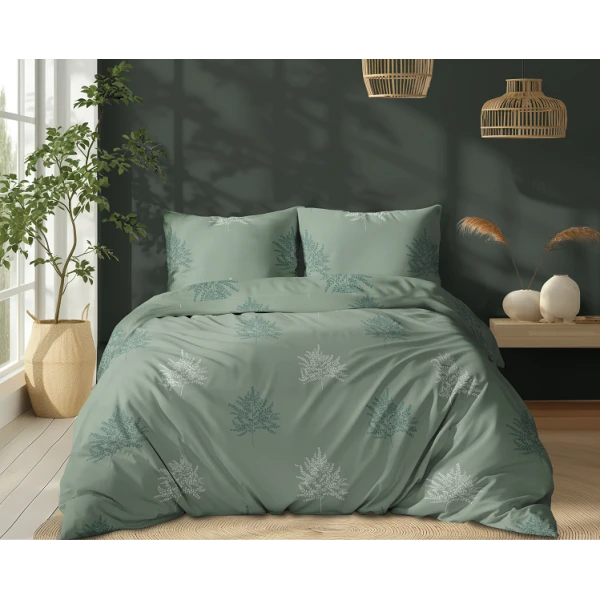 Pościel Miętowa 100% Bawełna 160x200 cm Listki 5503B
