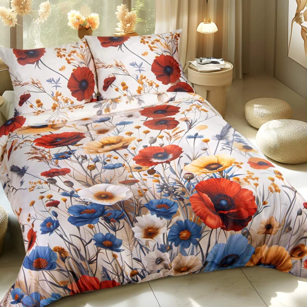 Pościel Satyna Premium 160x200 cm Kolorowe Kwiaty 12412