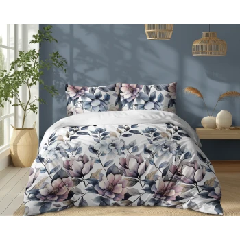 Klasyczna Pościel 220x200 cm Biała Kwiaty 100% Bawełna 5498A