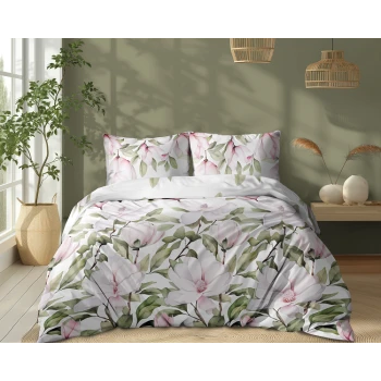 Biała Pościel 220x200 cm Kwiaty Magnolii 100% Bawełna 5505A