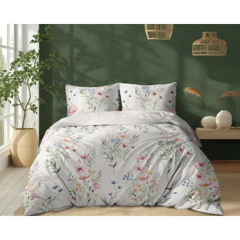 Biała Pościel 220x200 cm Kwiaty 100% Bawełna 5499A