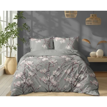Klasyczna Szara Pościel 220x200 cm w Kwiaty 100% Bawełna 5497B