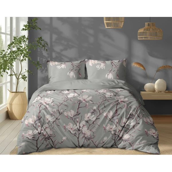 Klasyczna Szara Pościel 220x200 cm w Kwiaty 100% Bawełna 5497B
