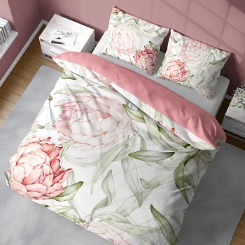 Biała Pościel 3D 160x200 cm + 2 Poszewki 70x80 cm Kwiaty 5431A 