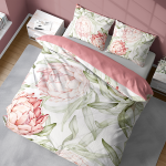 Biała Pościel 3D 160x200 cm + 2 Poszewki 70x80 cm Kwiaty 5431A 