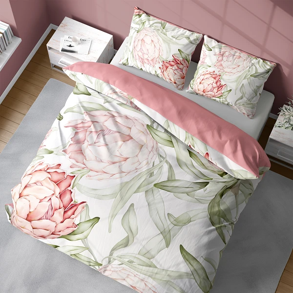 Biała Pościel 3D 160x200 cm + 2 Poszewki 70x80 cm Kwiaty 5431A 