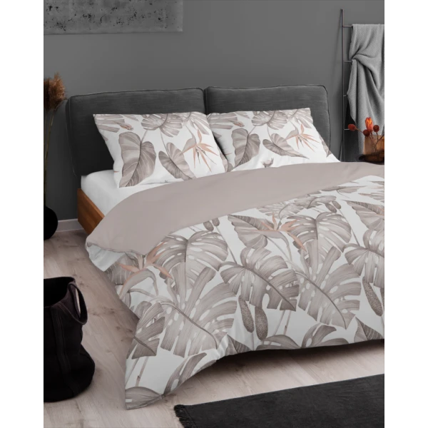 Pościel 3D Biała 220x200 cm w Beżowe Liście 5473A