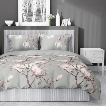 Pościel Satyna Bawełniana 160x200 cm Kwiaty Magnolii 5480B