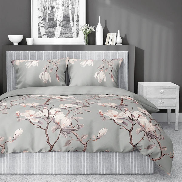 Pościel Satyna Bawełniana 160x200 cm Kwiaty Magnolii 5480B