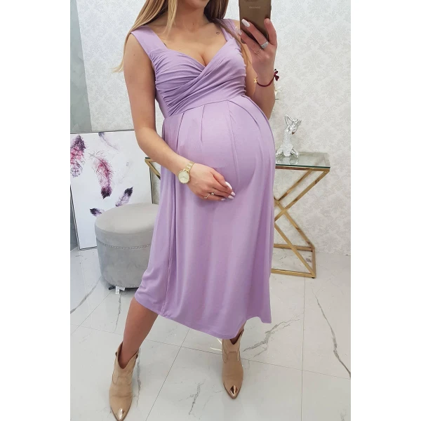 Zwiewna sukienka ciążowa z szerokimi ramiączkami fioletowa