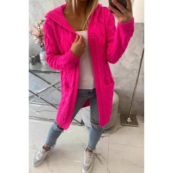 Sweter z kapturem i kieszeniami różowy neon