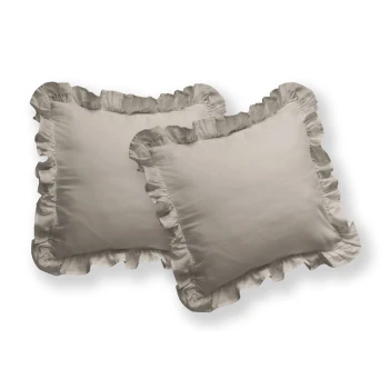 Komplet 2 sz Poszewka Dekoracyjna z Falbaną 40x40 cm 100% Bawełna Taupe