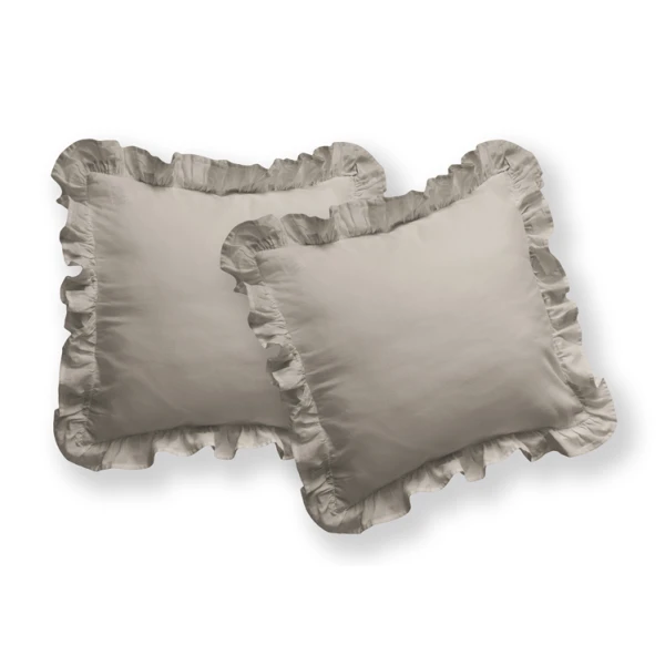 Komplet 2 sz Poszewka Dekoracyjna z Falbaną 40x40 cm 100% Bawełna Taupe