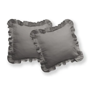 Komplet 2 sz Poszewka Dekoracyjna z Falbaną 40x40 cm 100% Bawełna Ciemny Szary