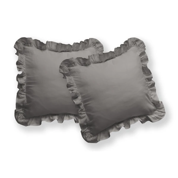 Komplet 2 sz Poszewka Dekoracyjna z Falbaną 40x40 cm 100% Bawełna Ciemny Szary